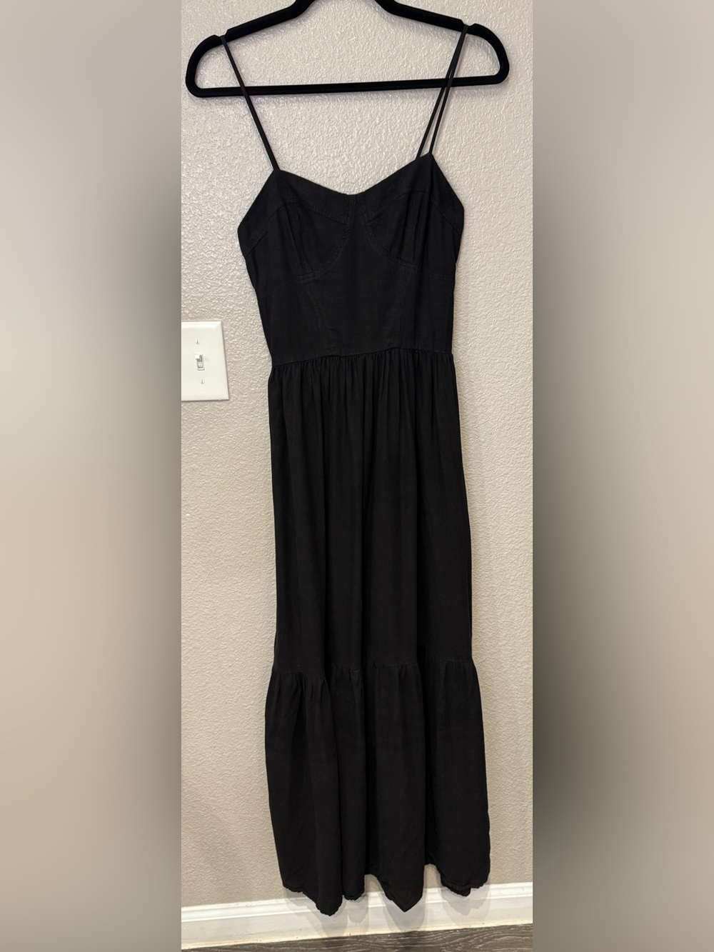 YFB Young Fabulous & Broke Black Linen Blend Smocked Maxi Dress Size S